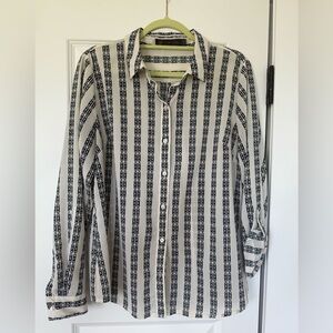 Navy and White Link Striped Button Down Shirt from The Limited